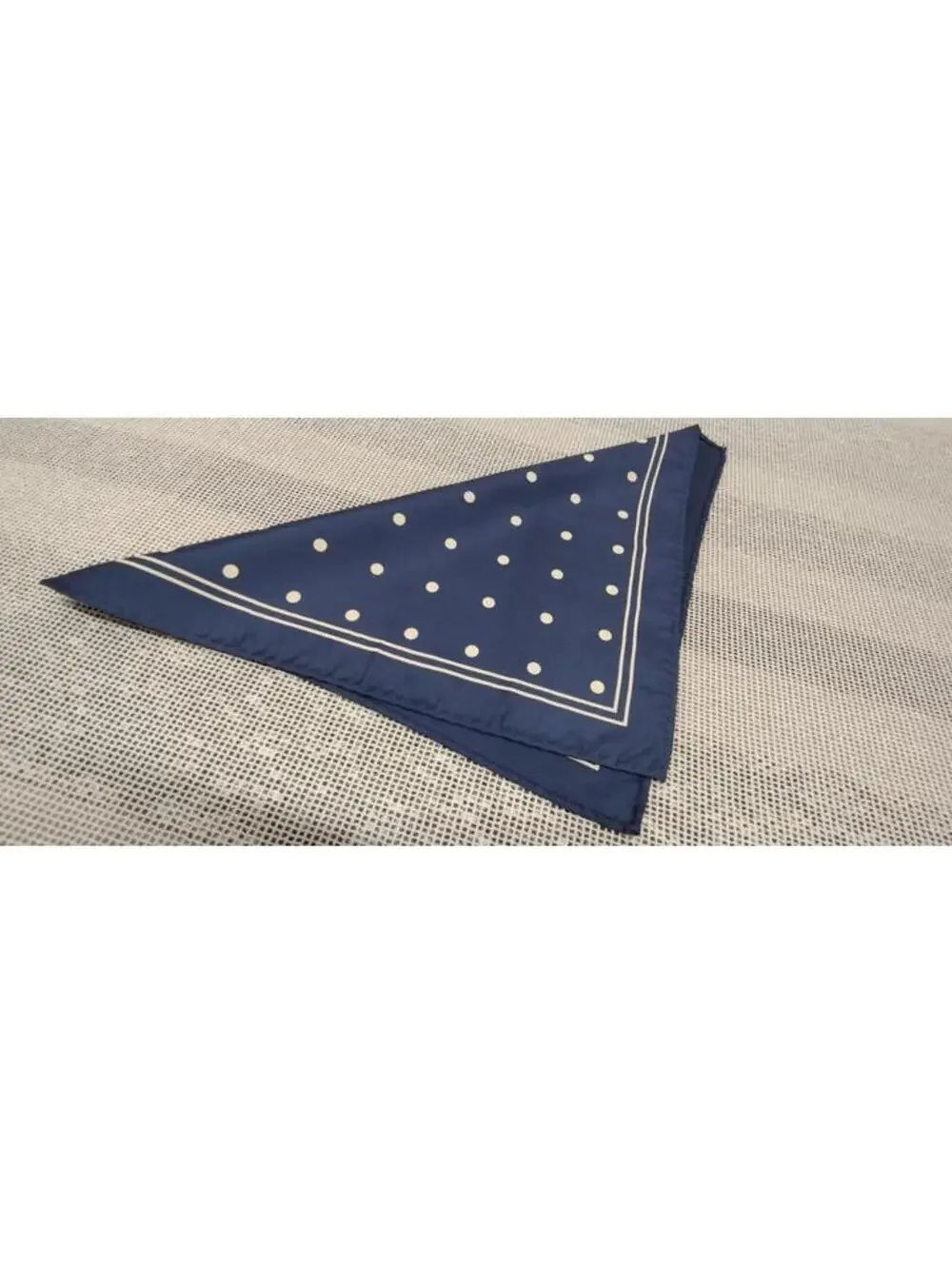 Vintage Navy Blue Silk Hnakie White Polka Dots NAUTICAL Menswear Handkerchief